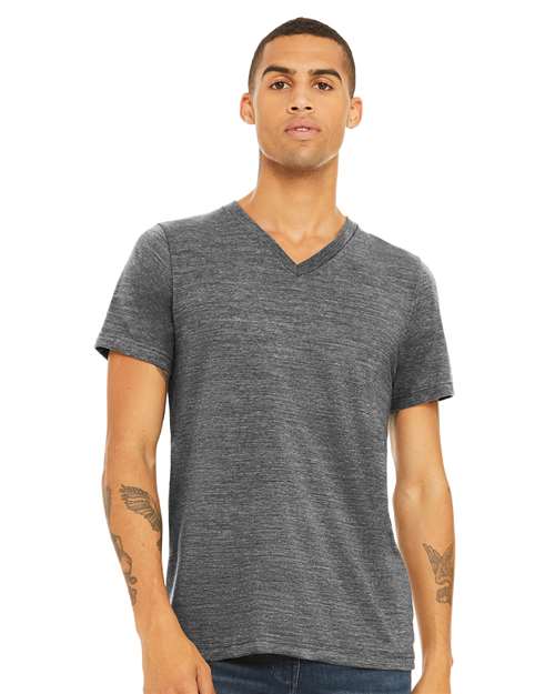 BELLA + CANVAS 3655 Unisex Textured Jersey V-Neck Tee - Asphalt Slub - model front