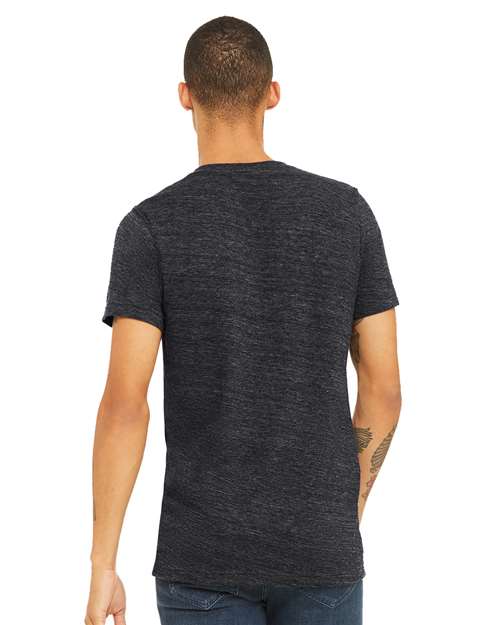 BELLA + CANVAS 3655 Unisex Textured Jersey V-Neck Tee - Charcoal Black Slub - model back