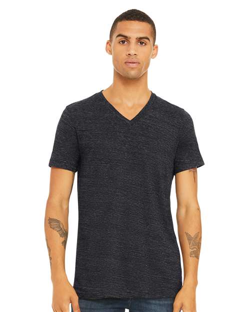 BELLA + CANVAS 3655 Unisex Textured Jersey V-Neck Tee - Charcoal Black Slub - model front