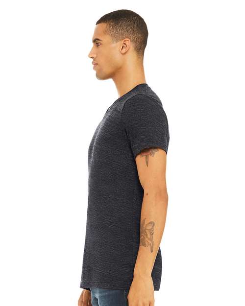 BELLA + CANVAS 3655 Unisex Textured Jersey V-Neck Tee - Charcoal Black Slub - model side
