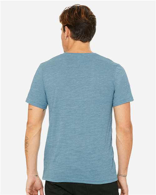 BELLA + CANVAS 3655 Unisex Textured Jersey V-Neck Tee - Denim Slub - model back