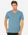 BELLA + CANVAS 3655 Unisex Textured Jersey V-Neck Tee - Denim Slub - model front