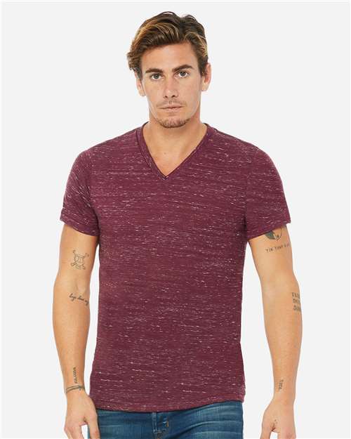 BELLA + CANVAS 3655 Unisex Textured Jersey V-Neck Tee - Maroon Marble - model front