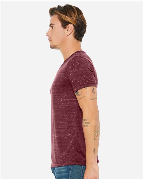 BELLA + CANVAS 3655 Unisex Textured Jersey V-Neck Tee - Maroon Marble - model side