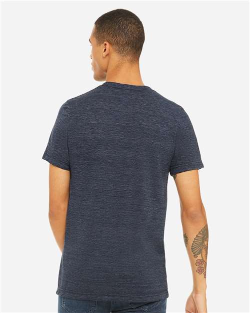 BELLA + CANVAS 3655 Unisex Textured Jersey V-Neck Tee - Navy Slub - model back