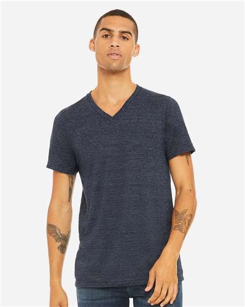BELLA + CANVAS 3655 Unisex Textured Jersey V-Neck Tee - Navy Slub - model front