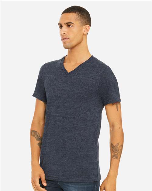BELLA + CANVAS 3655 Unisex Textured Jersey V-Neck Tee - Navy Slub - model side