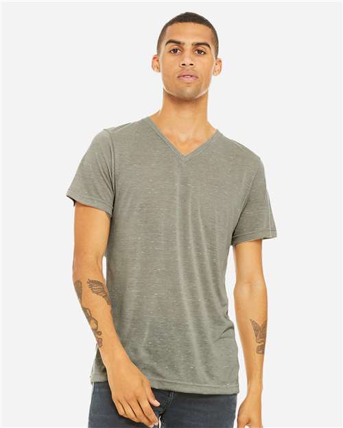 BELLA + CANVAS 3655 Unisex Textured Jersey V-Neck Tee - Stone Marble - model front