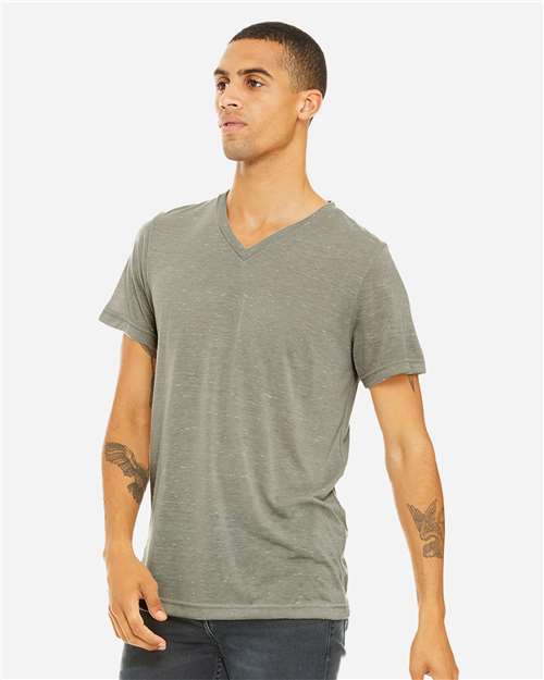 BELLA + CANVAS 3655 Unisex Textured Jersey V-Neck Tee - Stone Marble - model side
