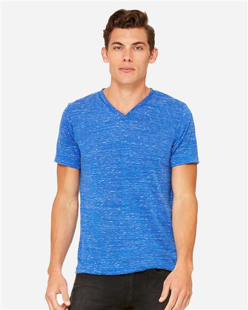 BELLA + CANVAS 3655 Unisex Textured Jersey V-Neck Tee - True Royal Marble - model front