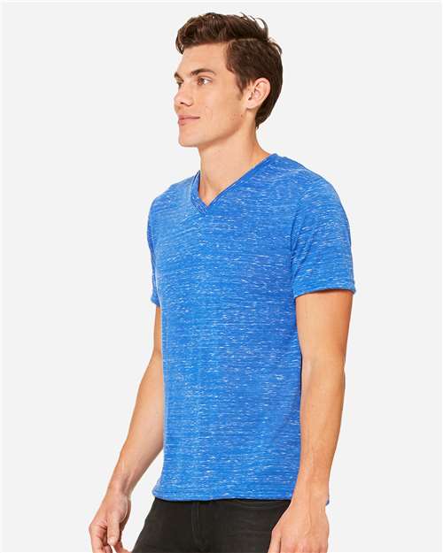 BELLA + CANVAS 3655 Unisex Textured Jersey V-Neck Tee - True Royal Marble - model side