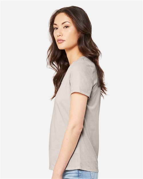 BELLA + CANVAS 6405CVC Women's Relaxed Heather CVC V-Neck Tee - Heather Dust - model side