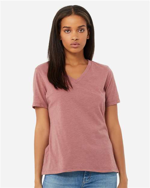 BELLA + CANVAS 6405CVC Women's Relaxed Heather CVC V-Neck Tee - Heather Mauve - model front