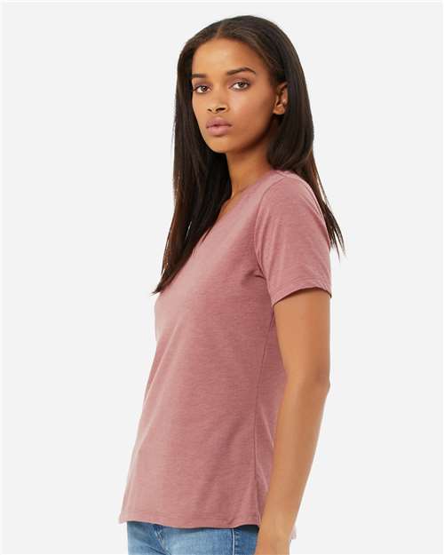 BELLA + CANVAS 6405CVC Women's Relaxed Heather CVC V-Neck Tee - Heather Mauve - model side