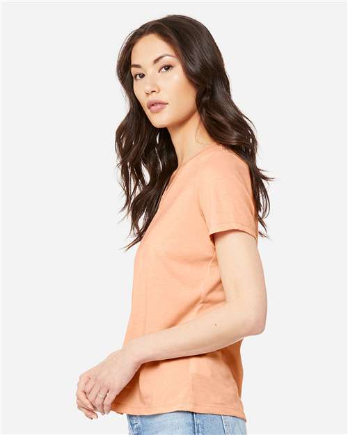 BELLA + CANVAS 6405CVC Women's Relaxed Heather CVC V-Neck Tee - Heather Peach - model side