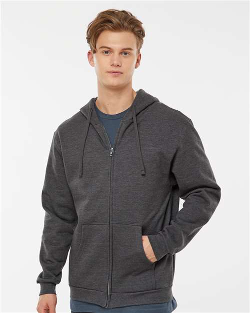 Tultex 331 Unisex Full-Zip Hooded Sweatshirt - Heather Charcoal - model front