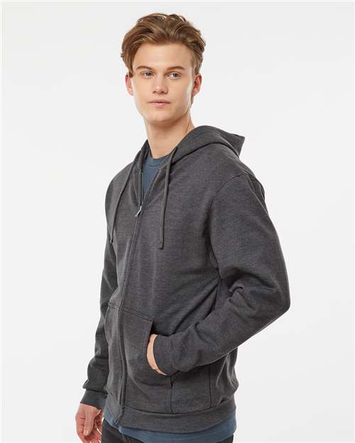 Tultex 331 Unisex Full-Zip Hooded Sweatshirt - Heather Charcoal - model side