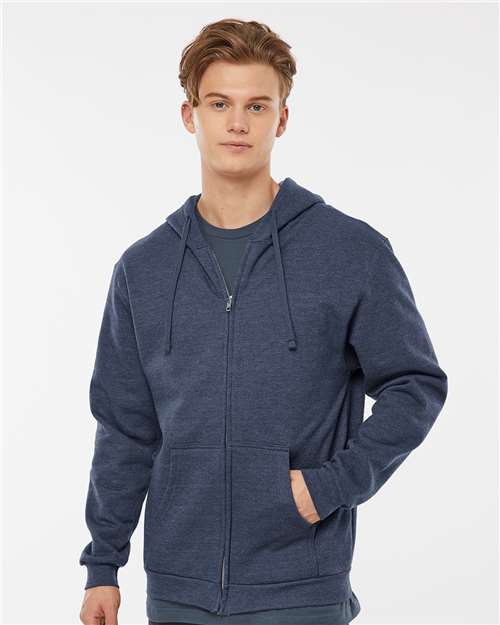 Tultex 331 Unisex Full-Zip Hooded Sweatshirt - Heather Denim - model front