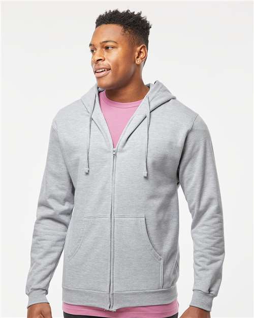 Tultex 331 Unisex Full-Zip Hooded Sweatshirt - Heather Grey - model front