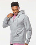 Tultex 331 Unisex Full-Zip Hooded Sweatshirt - Heather Grey - model side