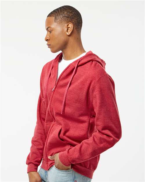Tultex 331 Unisex Full-Zip Hooded Sweatshirt - Heather Red - model side