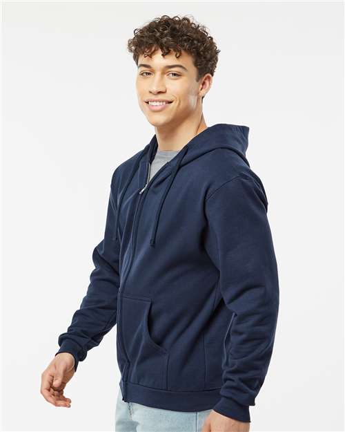 Tultex 331 Unisex Full-Zip Hooded Sweatshirt - Navy - model side