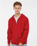 Tultex 331 Unisex Full-Zip Hooded Sweatshirt - Red - model front