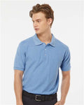 Tultex 400 Men's 50/50 Sport Pique Polo - Heather Light Blue - model front