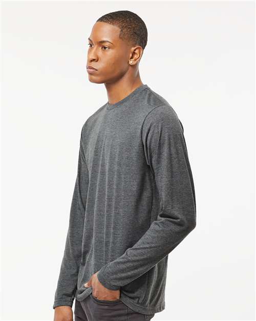 Tultex 242 Unisex Poly-Rich Long Sleeve T-Shirt - Heather Charcoal - model side