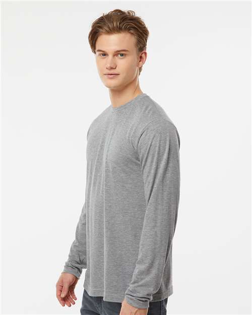 Tultex 242 Unisex Poly-Rich Long Sleeve T-Shirt - Heather Grey - model side