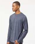 Tultex 242 Unisex Poly-Rich Long Sleeve T-Shirt - Heather Navy - model side