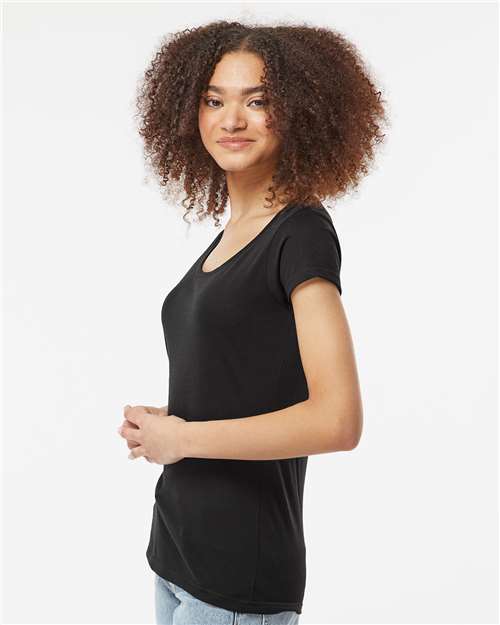 Tultex 243 Women's Poly-Rich Scoop Neck T-Shirt - Black - model side
