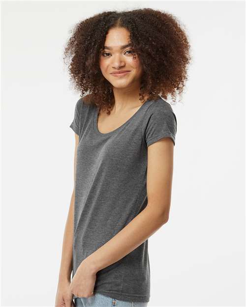 Tultex 243 Women's Poly-Rich Scoop Neck T-Shirt - Heather Charcoal - model side