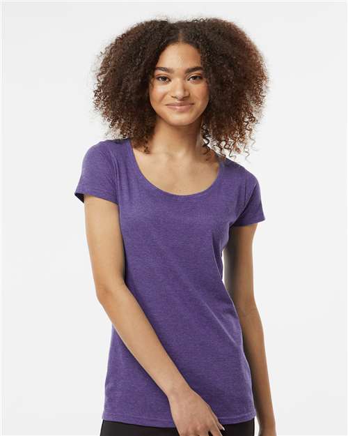 Tultex 243 Women's Poly-Rich Scoop Neck T-Shirt - Heather Purple - model front