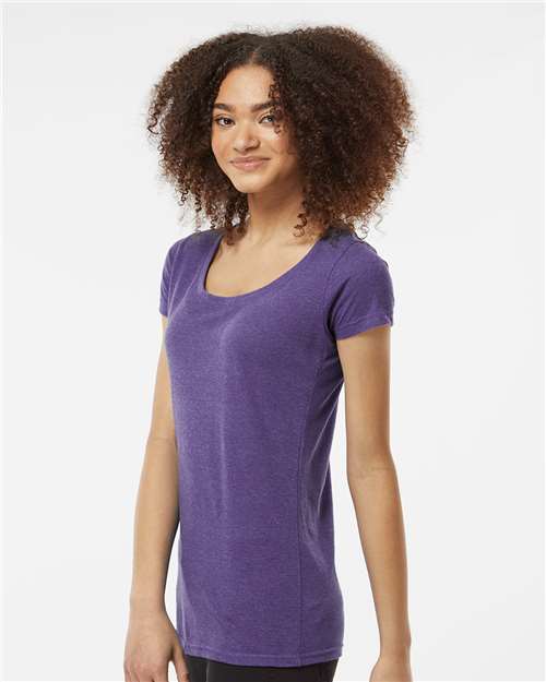 Tultex 243 Women's Poly-Rich Scoop Neck T-Shirt - Heather Purple - model side