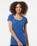 Tultex 243 Women's Poly-Rich Scoop Neck T-Shirt - Heather Royal - model front