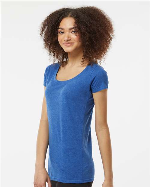 Tultex 243 Women's Poly-Rich Scoop Neck T-Shirt - Heather Royal - model side