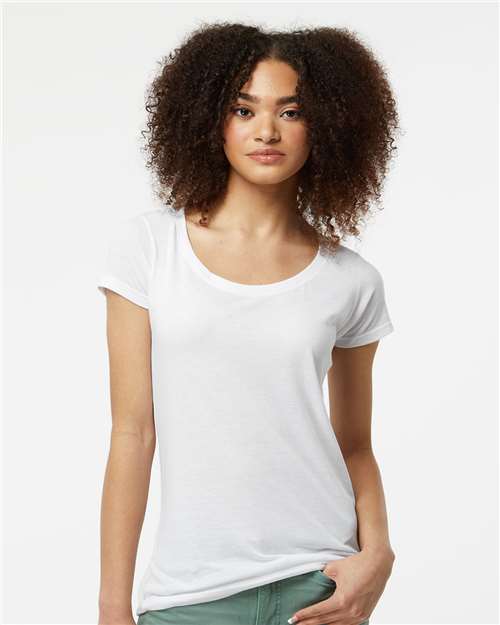 Tultex 243 Women's Poly-Rich Scoop Neck T-Shirt - White - model front