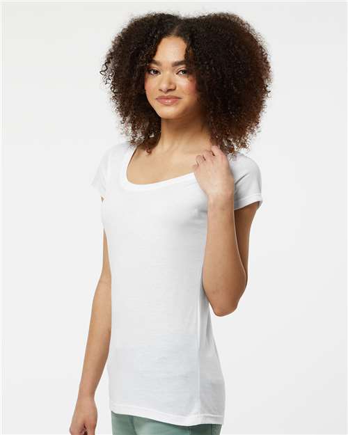 Tultex 243 Women's Poly-Rich Scoop Neck T-Shirt - White - model side