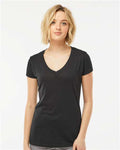 Tultex 244 Women's Poly-Rich V-Neck T-Shirt - Black - model front