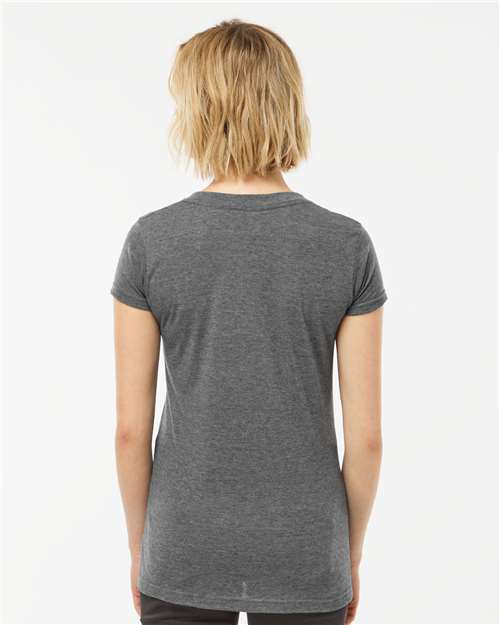 Tultex 244 Women's Poly-Rich V-Neck T-Shirt - Heather Charcoal - model back