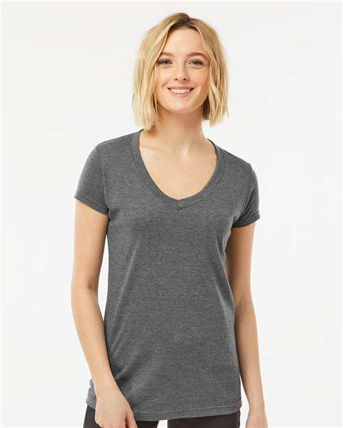 Tultex 244 Women's Poly-Rich V-Neck T-Shirt - Heather Charcoal - model front