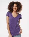Tultex 244 Women's Poly-Rich V-Neck T-Shirt - Heather Purple - model front