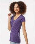 Tultex 244 Women's Poly-Rich V-Neck T-Shirt - Heather Purple - model side