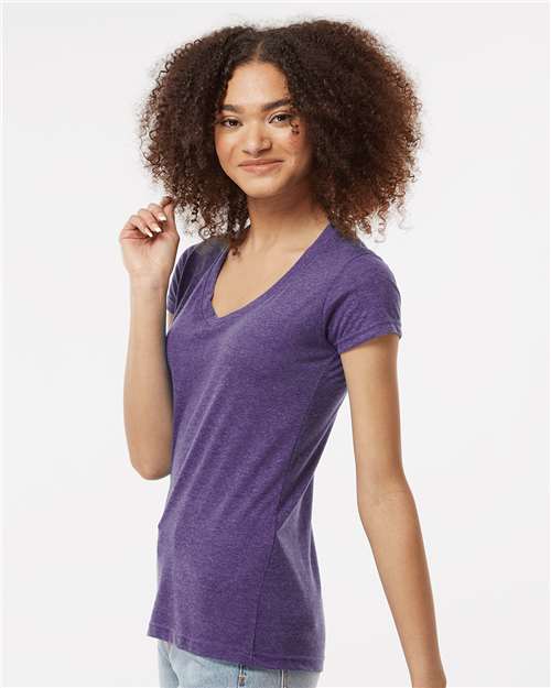 Tultex 244 Women's Poly-Rich V-Neck T-Shirt - Heather Purple - model side