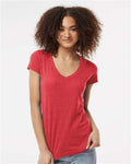 Tultex 244 Women's Poly-Rich V-Neck T-Shirt - Heather Red - model front