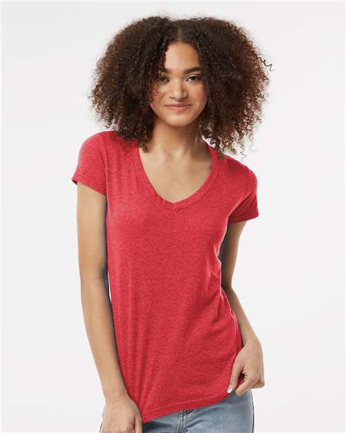 Tultex 244 Women's Poly-Rich V-Neck T-Shirt - Heather Red - model front