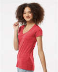 Tultex 244 Women's Poly-Rich V-Neck T-Shirt - Heather Red - model side
