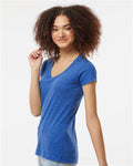 Tultex 244 Women's Poly-Rich V-Neck T-Shirt - Heather Royal - model side