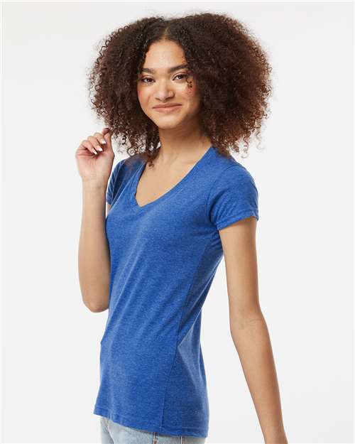 Tultex 244 Women's Poly-Rich V-Neck T-Shirt - Heather Royal - model side